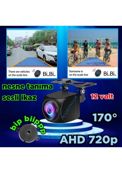 Nesne Tanıma Sesli İkaz Buzzer 170'' Açılı Park Kamerası 12 V