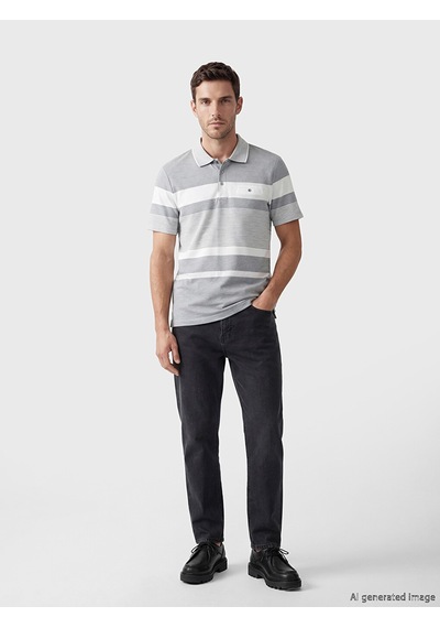 Lcwaıkıkı Classic İndigo Polo Yaka Çizgili Erkek Pike Tişört