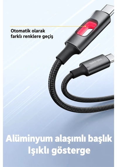 Ven-dens Vd-dc12cl 27 W Pd Type-c To Lightning Hızlı Şarj Ve Veri Kablosu, 1 Metre, Naylon, Siyah