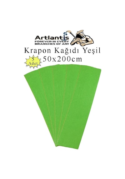 Krapon Kağıdı 50x200 Cm 5 Adet Renkli Grapon Kağıdı Okul Sınıf Etkinlik Kreş Okul Öncesi Kırapon Grafon Yeşil