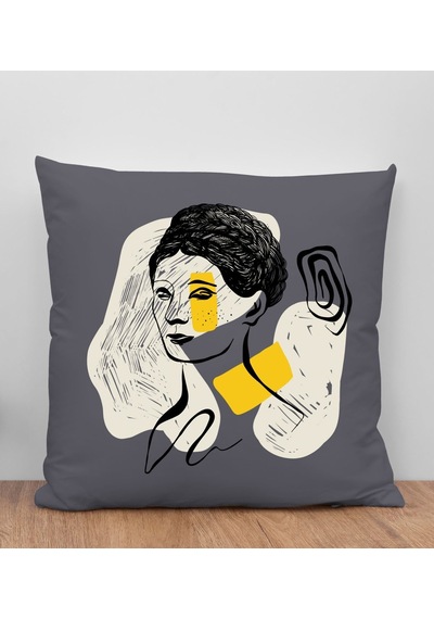 Bk Gift Modern Art Tasarımlı Antrasit Kırlent Yastık, Arkadaşa Hediye, Ev Dekorasyonu, Ev Hediyesi-10