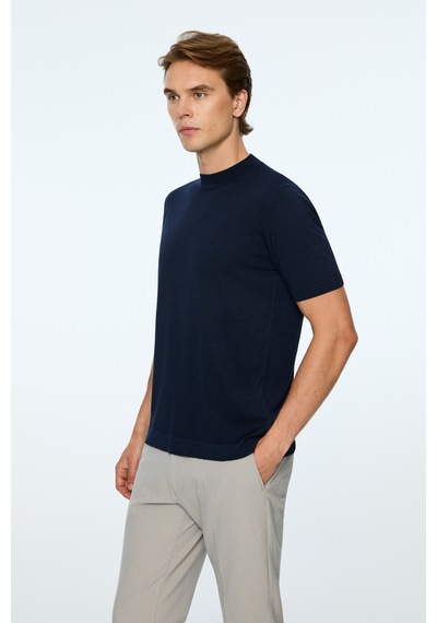Morven Erkek Lacivert Trend Bisiklet Yaka Rayon Triko T-shirt 26ys018018200 Lacivert