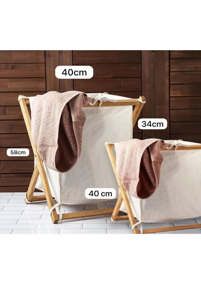 Taç Ahşap Katlanır Çamaşır Sepeti 2'li Takım Ahşap
