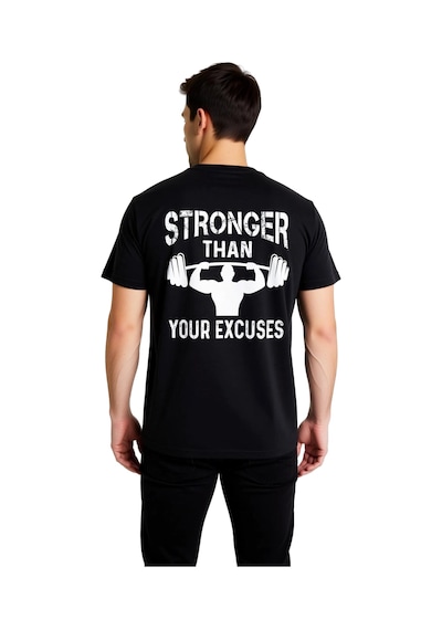 Paybuy Erkek Fitness Motivasyon Baskılı Tişört Halter Dumbbell Grafik Ta Siyah