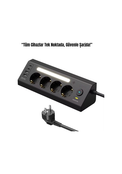 Lexroo Smayling Akım Korumalı Çoklu Priz 4 Priz Girişi + 2 Usb-