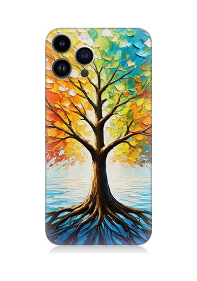 Apple Uyumlu iPhone 14 Pro Max Renk Renk Mevsim Ağacı Desenli Silikon Kılıf Çok Renkli