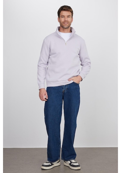 Tudors Unisex Relax Fit Rahat Kesim Pamuklu İçi Polarlı Yarım Fermuarlı Lila Dik Yaka Sweatshirt-35173 Lila Tudors Unisex Relax Fit Rahat Kesim Pamuklu İçi Polarlı Yarım Fermuarlı Lila Dik Yaka Sweatshirt-35173 Lila