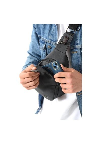 Erkek Bady Bag Göğüs Çantası Kanvas Kumaş Sırt Çantası 27 17 Cm Günlük Omuz Çantası Siyah