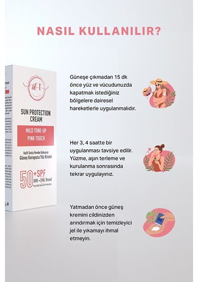 id-T Pink Touch Uvb+Uva Broad Hafif Tonlu Pembe Dokunuş Su Bazlı Güneş Koruyucu Yüz Kremi SPF50+ 75 ML﻿﻿