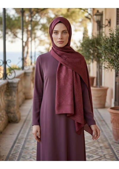 Moda Nuda Çift Taraflı Etnik Desen Şal Bordo