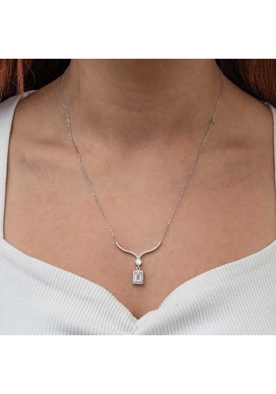 Baget Taşlı Gerdanlık Model Kadın Gümüş Kolye Gri