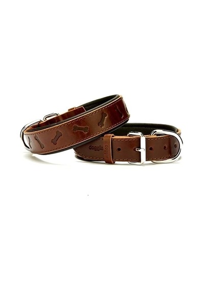 Doggie Comfort Deri Kemik Desenli Köpek Boyun Tasması Medium Kahverengi 3.5x47-55 Cm Çok Renkli