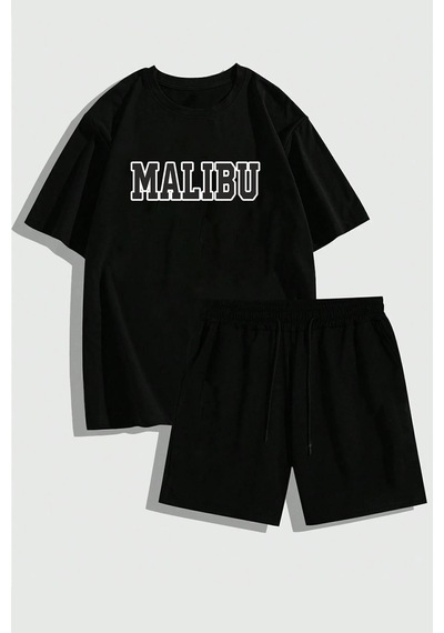 Uyguntarz Unisex Malibu Baskılı Şort Takım Siyah