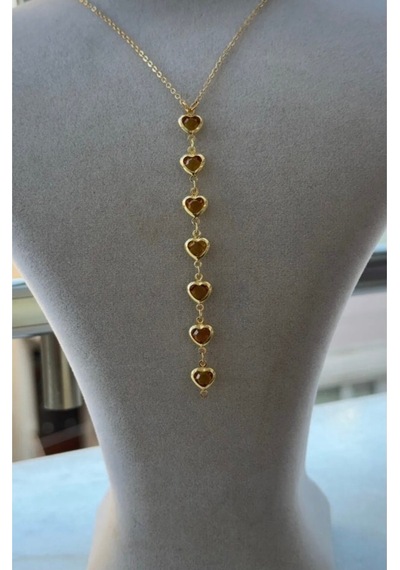 Kadın Gold Renk Zirkon Taşlı Kalpli Y Model Kolye 45 Cm Sarı