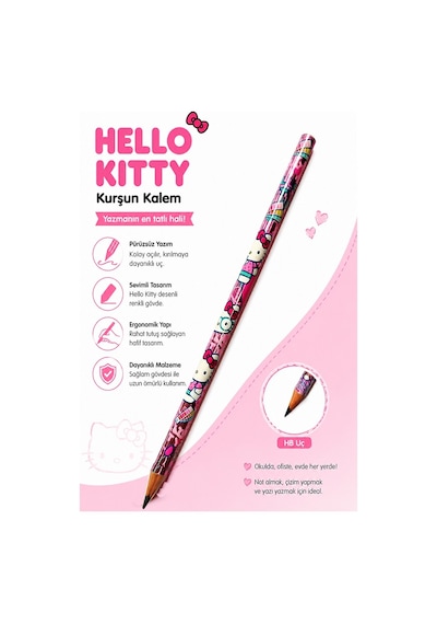 Hello Kıtty Kurşun Kalem 1 Adet Hello Kity Yuvarlak Gövdeli Siyah Kurşun Kalem Yumuşak Yazım Kolay Tutuş Kaliteli Çok Renkli