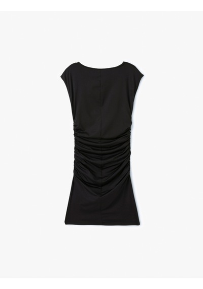 Koton Kap Kol Drapeli Kayık Yaka Slim Fit Mini Elbise Siyah 5sal80048ık Siyah