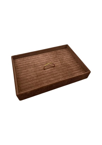 Yerli Üretim Süet Kumaş Kahve Renk 34/24 Cm Batırmalı Çekmeçe İçi Bileklik Kelepçe Tablası Çok Renkli