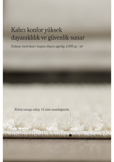 Yumuşak Peluş Tüylü İskandinav Desenli Kabarık Bukleli Krem Renkli Halı