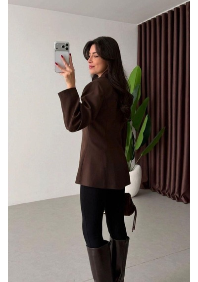 Ecenin Favorileri Acı Kahverengi Kruvaze Blazer Kadın Ceket