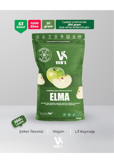 Voms Dondurularak Kurutulmuş Meyve Cipsi - Freeze Dried Elma 20gr 20 G