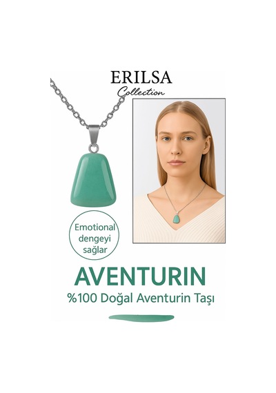 Erilsa Sertifikalı Aaa+ Aventurin Taşı Kolye Beşgen Model, Gümüş Apara Çok Renkli