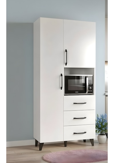 Linear Çok Amaçlı Bölmeli Mikrodalga Standlı, 3 Çekmeceli & Geniş Hacimli Mutfak Dolabı - Beyaz Beyaz Linear Çok Amaçlı Bölmeli Mikrodalga Standlı, 3 Çekmeceli & Geniş Hacimli Mutfak Dolabı - Beyaz Beyaz