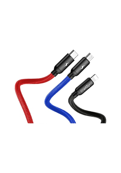 Lightning Iphone Micro Usb Type-c Hızlı Şarj Kablosu Çoklu Örgü Şarz Kablosu Tüm Cep Telefonlara Uyumlu 120cm 3 İn 1 Kablo