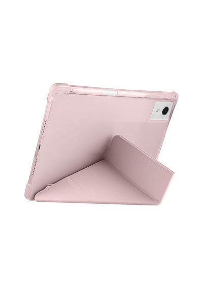 Lenovo Idea Tab Plus 12.1 2025 Tb361fu-tb361zu Uyumlu Kalem Bölmeli Dönebilen Üçgen Standlı Tri Folding Tablet Kılıfı - Rose Gold - T42077