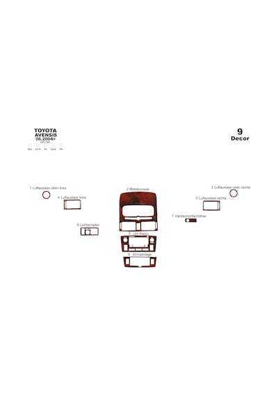 Toyota Avensis Torpido Kaplama 2004-2005 9 Parça Maun