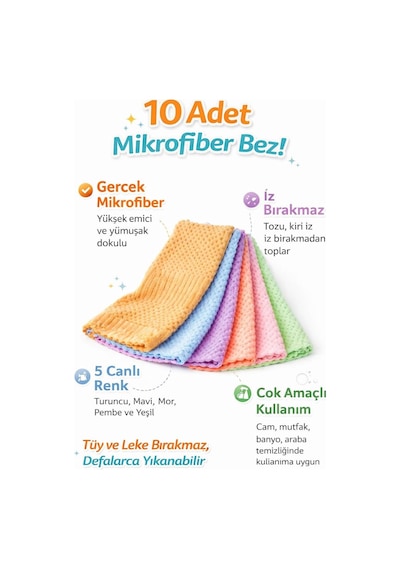 10 Adet Profesyonel Mikrofiber Temizlik Bezi Seti, Ultra Yüksek Emici, İz Ve Tüy Bırakmaz, Çizmeden Temizlik Sağlar, Dayanıklı Ve Defalarca Yıkanabilir, Çok Amaçlı Kullanım Düz Belirtilmemiş