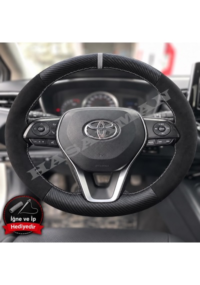 Toyota Yaris Xp210 Dikme Direksiyon Kılıfı Alcantara Süet Mat Karbon Gri Yüzük Ve Dikiş 2020-2026