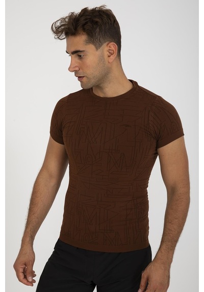 Maraton Active Slimfit Erkek Bisiklet Yaka Kısa Kol Koşu Sepya T-Shirt 821075-Sepya