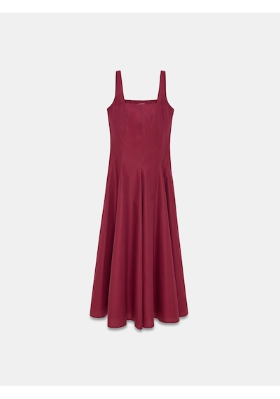 DİLVİN 90941 Kare Yaka Askılı Midi Elbise-bordo