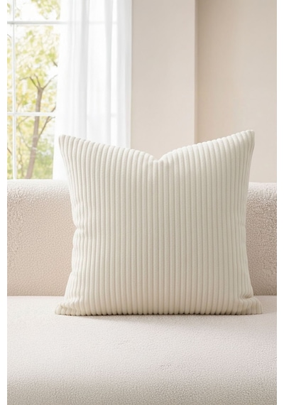 Elart Fuji Kırlent Fitilli Kadife Dekoratif 43x43 Cm Krem Krem