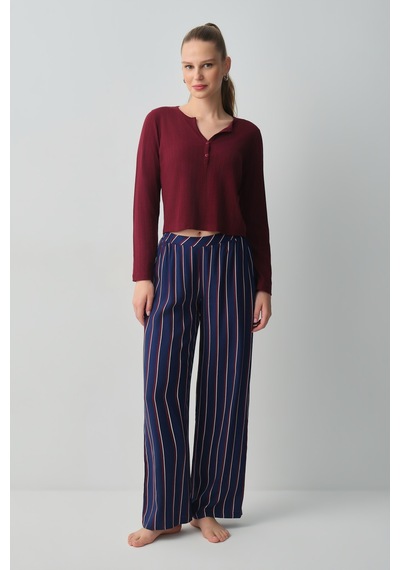 Suwen Campus Uzun Kollu Pijama Üstü Wsh12510055020 Bordo