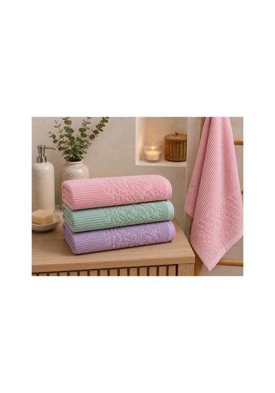 Gonca Renkli Havlu 50x90 Cm 3'lü Set %100 Pamuk - Spring Velvet Çok Renkli