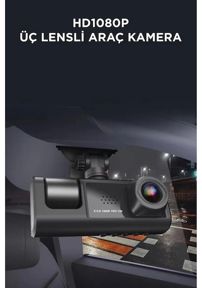 Ta-01 Siyah 1080p Araç İçi 3 Kameralı Lcd Ekranlı Gece Görüşlü , G-sensör , Geri Görüş Kamera