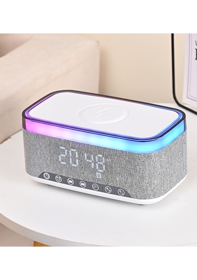 Sa-148 15w Kablosuz Şarj Etme Özellikli Masa Saati - Çalar Saatli Alarm - Bluetooth Hoparlör - Radyo
