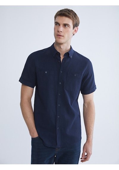 Lcwaıkıkı Classic Lacivert Regular Fit Kısa Kollu Erkek Dokulu Gömlek