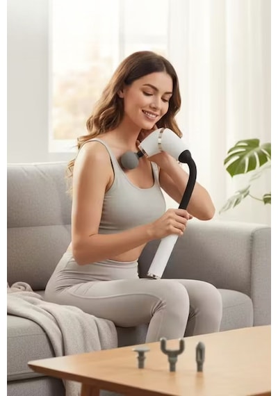 Buffer 4 Farklı Başlıklı Uzun Saplı Derin Doku Masaj Tabancası, Boyun, Omuz Ve Sırt İçin Ergonomik Saplı Çok