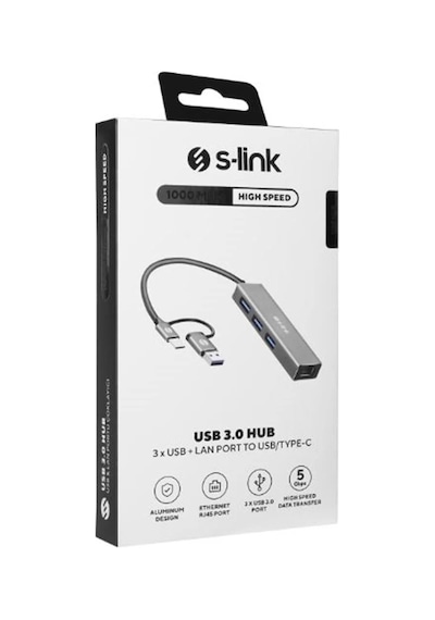 S-link Sw-u332 Type-c - Usb3.0 1000mbps 3 Port Usb Gigabit Ethernet Adaptör