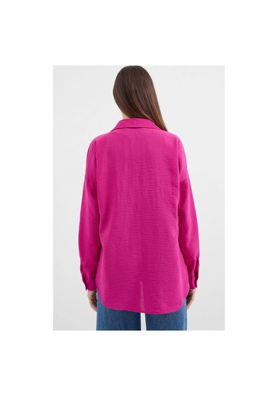 Meecy Kadın Fuşya Hafif Oversize Keten Gömlek Fuşya Fuşya