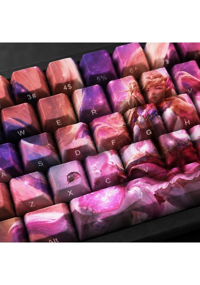 Özel Lol Star Guardian Ahri 68 Tuş Pbt Cherry Profil Boya Süblimasyonlu Mekanik Klavye Keycaps Seti
