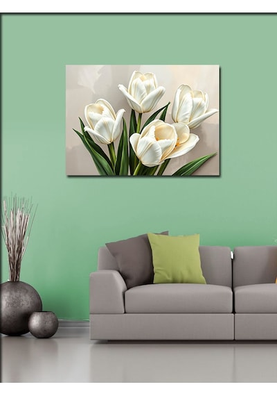 Kanvas Tablo Beyaz Zarif Laleler 70cmx100cm