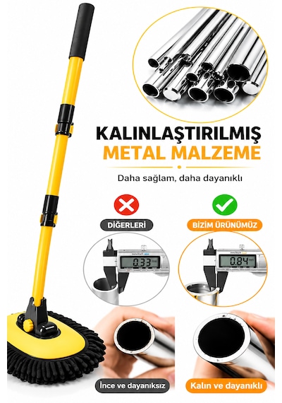 Yeni Oto Mop - Çizmez  Mikrofiber - Bagajda Yer Kaplamaz - Ekstra Köpük - 2 Kademeli Sap Ayarı