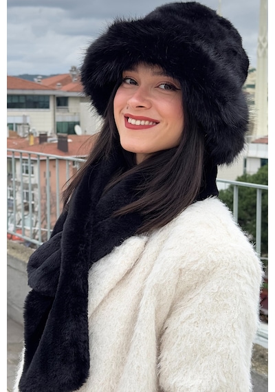 Mollycrush Kadın Suni Kürk Şapka Ve Atkı Seti Yumuşak Dokulu, Soğuk Havalar İçin Lüks & Şık Görünüm Siyah Mollycrush Kadın Suni Kürk Şapka Ve Atkı Seti Yumuşak Dokulu, Soğuk Havalar İçin Lüks & Şık Görünüm Siyah
