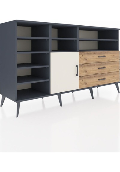 Kronos Konsol 8 Raflı 3 Çekmeceli Tek Kapaklı 176x59x99 Antrasit Antrasit-aytaşı/çam