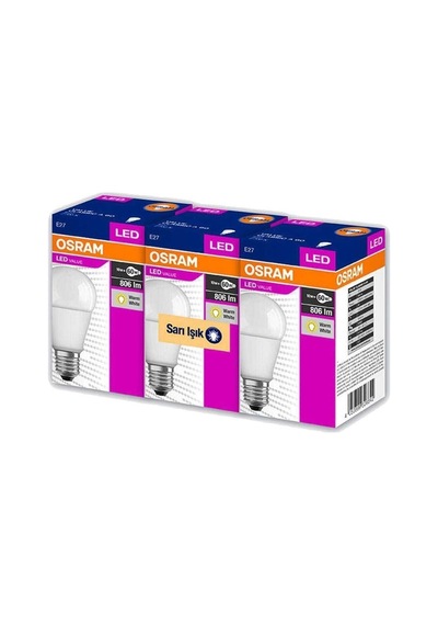 Led Value 3 Lü Ampul Sarı Işık 8.5 W 60watt