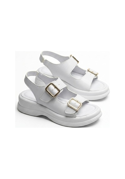 Giamgia Store Kadın Beyaz İki Bantlı Kalın Taban Rahat Günlük Sandalet-2356