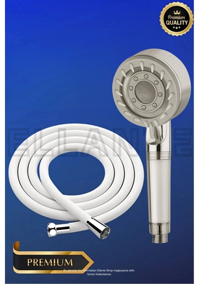 Turbo 5 Fonksiyonlu Filtreli Duş Başlığı Turbo El Duşu + Beyaz Pvc Duş Hortumu Duş Seti Çok Renkli